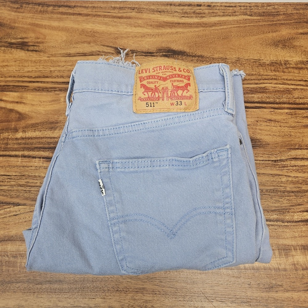 Levis 511 Slim Fit Denim Shorts Mens 33 Cut Off Raw Hem White Tag Summer